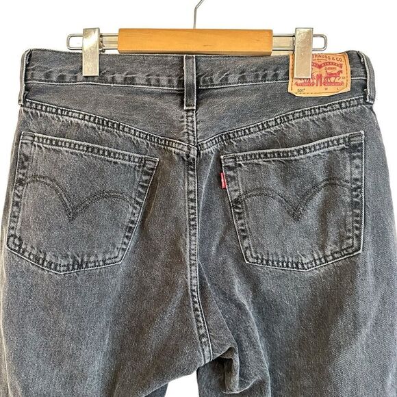 Levis 501 Faded Black Button Fly High Waist Frayed Hem Jeans Size 31 - Picture 5 of 7